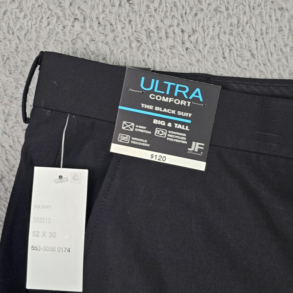 JF J.Ferrar Suit Pants Mens 52x30 Black Ultra Comfort Stretch Big & Tall Dress - Picture 6 of 11